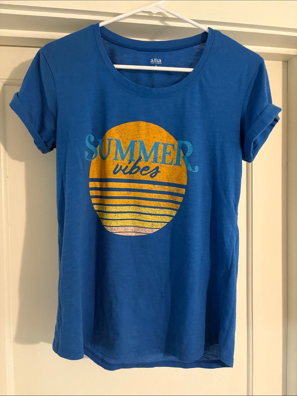 a.n.a Blue Crewneck Tee with White Logo